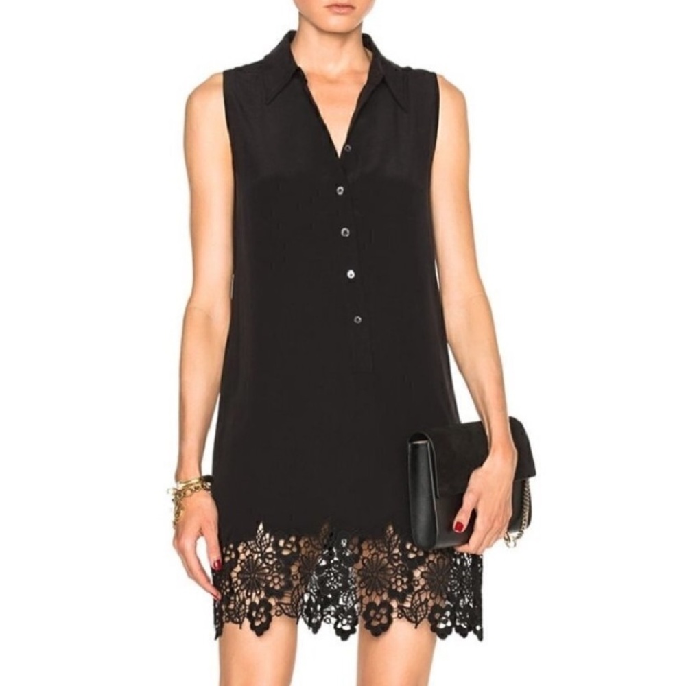 EQUIPMENT Femme Lucida Silk Dress XS Black Embroidered Lace Hem